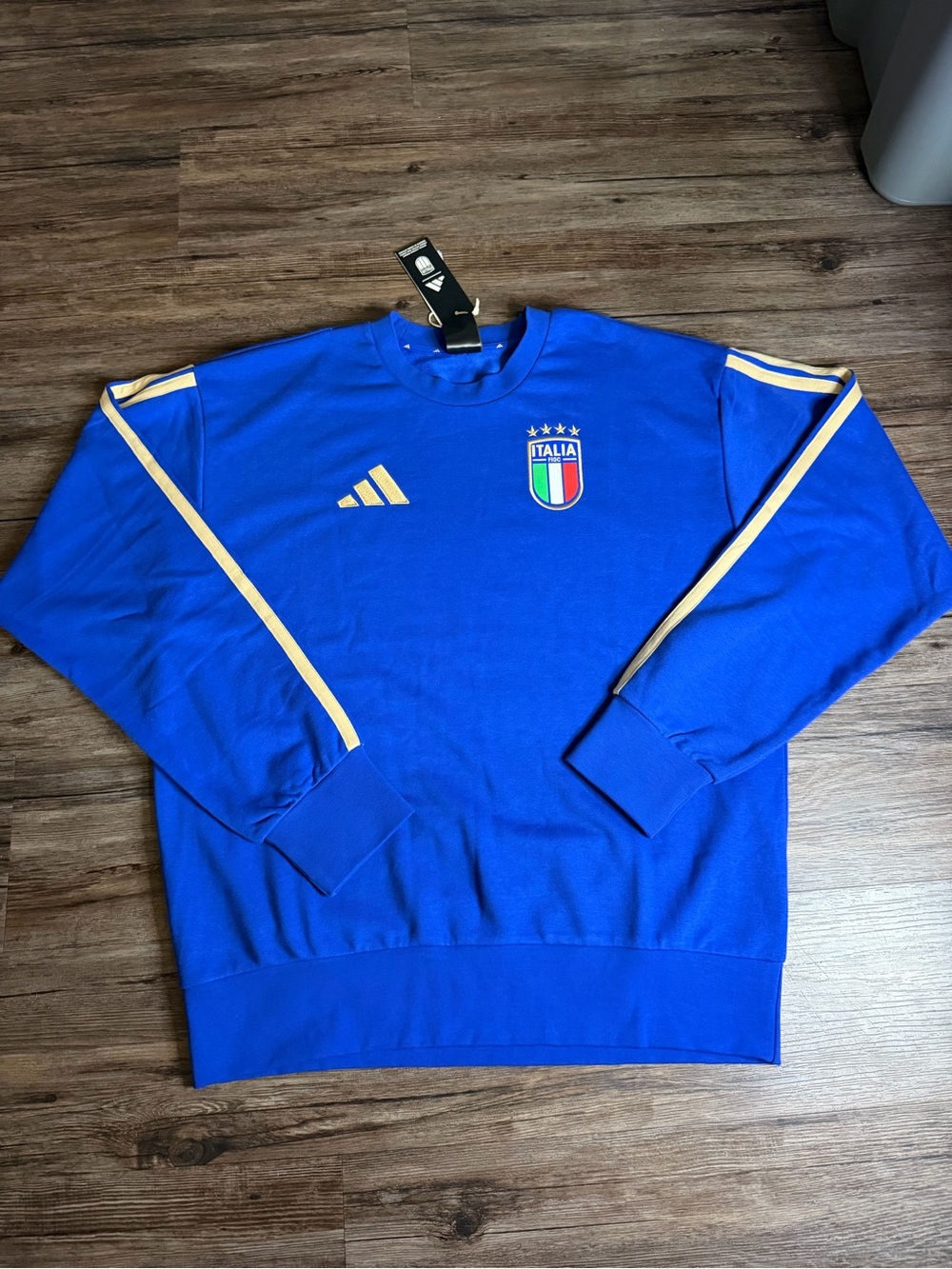 Adidas Italy FIGC Soccer Crewneck Sweatshirt Blue/Gold $60 NWT Men’s Size L